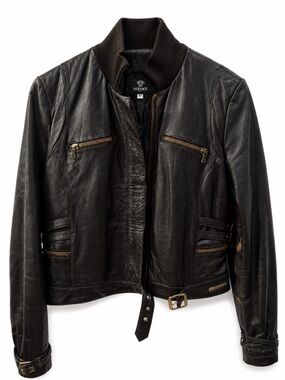 Versace Jeans Couture Leather Jacket • Cropped Moto • Made in Italy